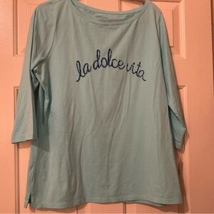 NEW Talbots Light Teal Blue Cotton Blend Top